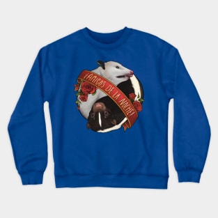 Opossum & Skunk, Friends of the Night with Rose Banner Crewneck Sweatshirt